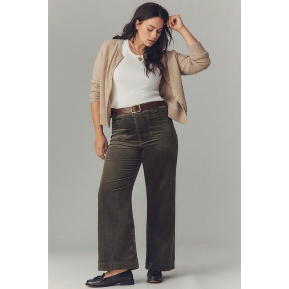 NWT Size 32 -Maeve The Colette Cropped Wide-Leg Corduroy Pants MOSS (NWT US$138) - Picture 6 of 16